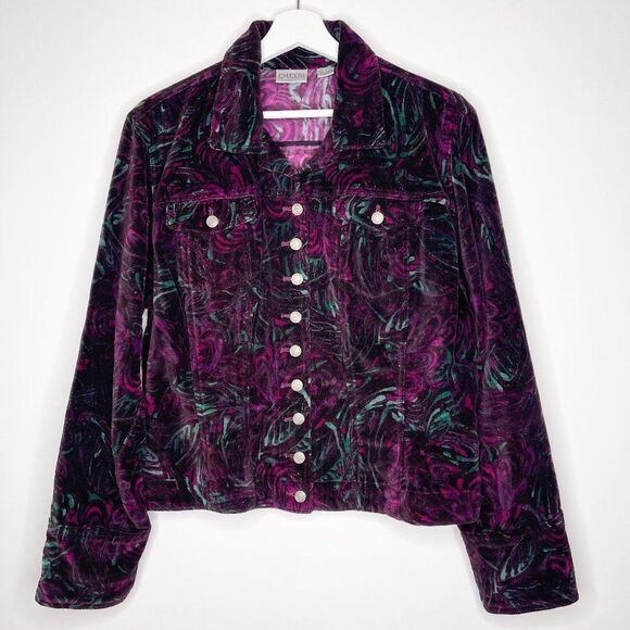 CHICO'S Crushed Velvet Printed Jacket - Picture 2 of 9